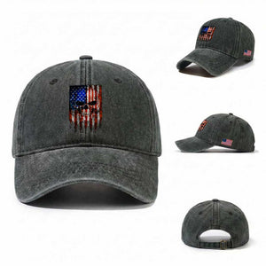 Patriotic Skull American Flag USA Pride Washed Cotton Baseball Cap TS12 Washed Cap Universal Fit Dark Green Print Your Wear