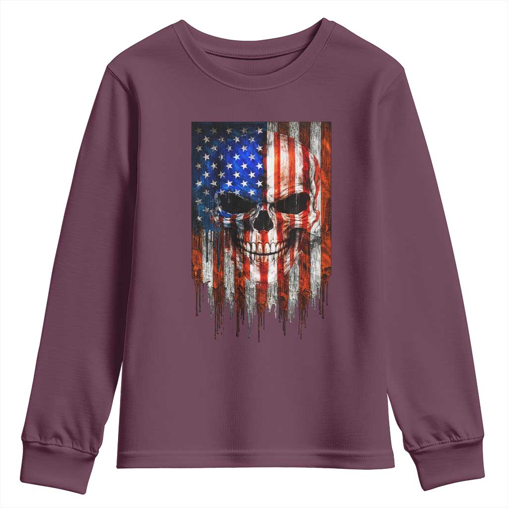 Patriotic Skull American Flag USA Pride Youth Sweatshirt TS12 Maroon Print Your Wear