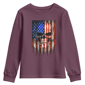Patriotic Skull American Flag USA Pride Youth Sweatshirt TS12 Maroon Print Your Wear