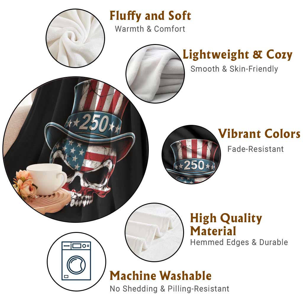 American Flag Skull Patriotic Pride Throw Blanket USA 250 Anniversary TS12 Print Your Wear