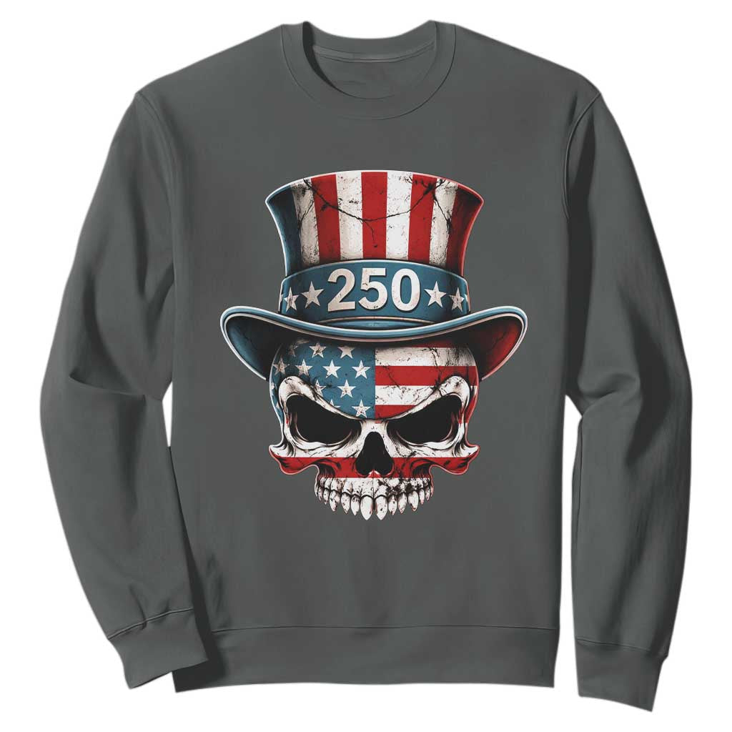American Flag Skull Patriotic Pride Sweatshirt USA 250 Anniversary TS12 Dark Heather Print Your Wear