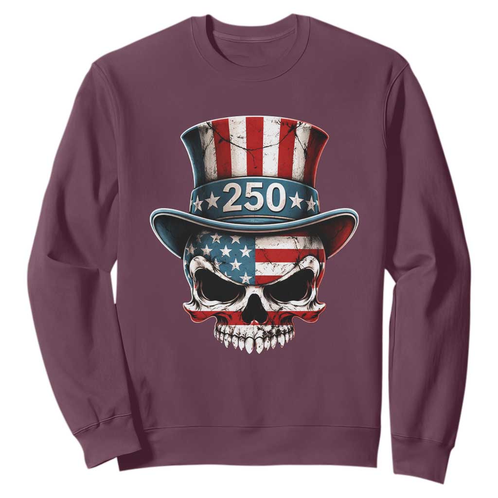 American Flag Skull Patriotic Pride Sweatshirt USA 250 Anniversary TS12 Maroon Print Your Wear