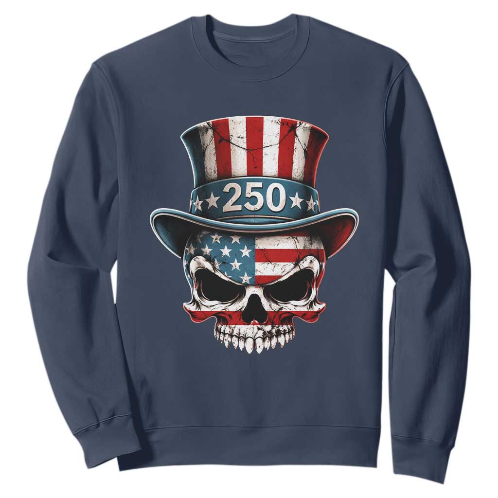 American Flag Skull Patriotic Pride Sweatshirt USA 250 Anniversary TS12 Navy Print Your Wear