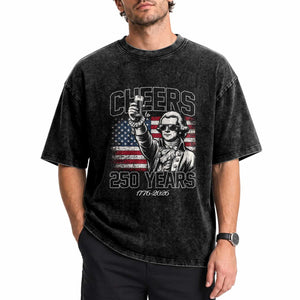 Patriotic Thomas Jefferson Washed Cotton T-Shirt Cheers To 250 Years