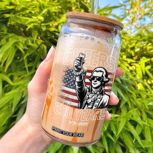 Patriotic Thomas Jefferson Glass Can Cheers To 250 Years TS12 Black Print Your Wear