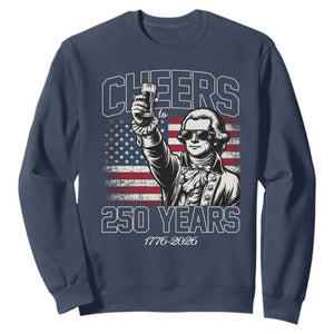 Patriotic Thomas Jefferson Sweatshirt Cheers To 250 Years TS12 Navy Print Your Wear