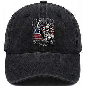 Patriotic Thomas Jefferson Washed Cotton Baseball Cap Cheers To 250 Years TS12 Washed Cap Universal Fit Black Print Your Wear