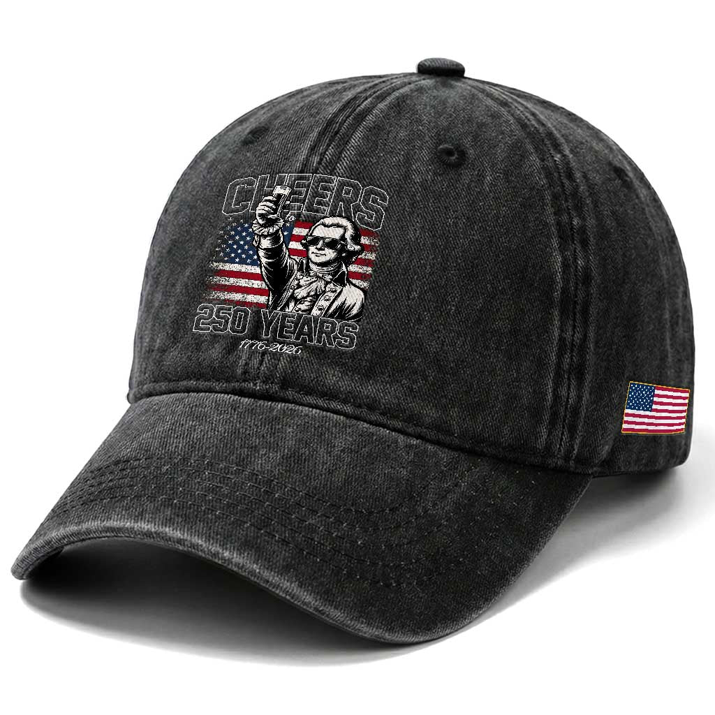Patriotic Thomas Jefferson Washed Cotton Baseball Cap Cheers To 250 Years TS12 Print Your Wear
