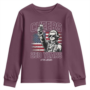 Patriotic Thomas Jefferson Youth Sweatshirt Cheers To 250 Years TS12 Maroon Print Your Wear