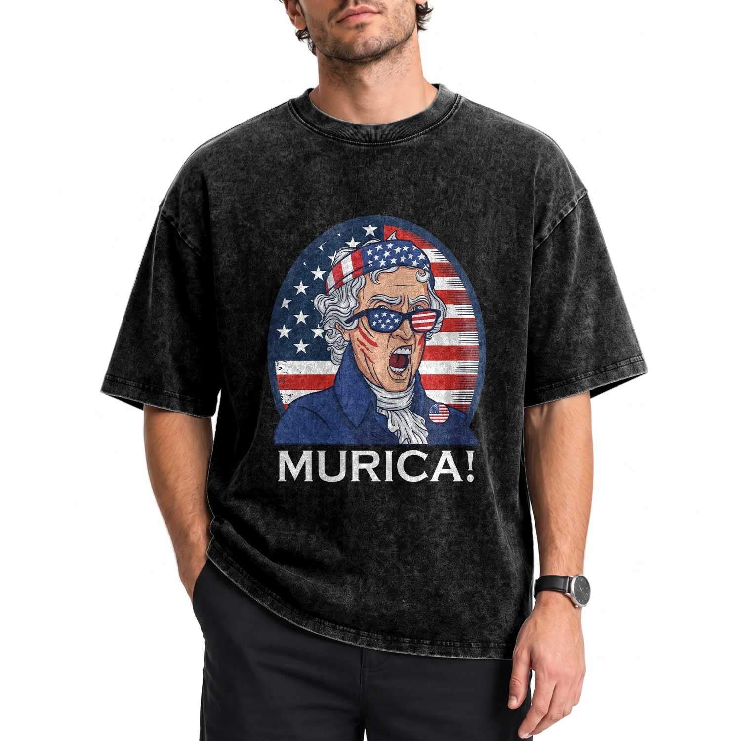 Funny Murica Thomas Jefferson Washed Cotton T-Shirt Founding Father Gift