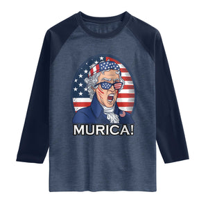 Funny Murica Thomas Jefferson Raglan Shirt Founding Father Gift TS12 Heather Denim Navy Print Your Wear