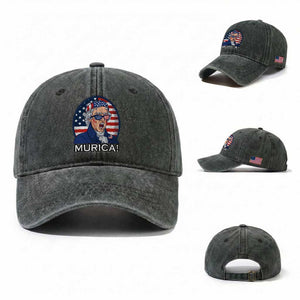 Funny Murica Thomas Jefferson Washed Cotton Baseball Cap Founding Father Gift TS12 Washed Cap Universal Fit Dark Green Print Your Wear