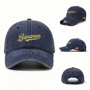 Funny Banana Pattern Typography Washed Cotton Baseball Cap Retro Throwback Fruit Lover TS12 Washed Cap Universal Fit Navy Print Your Wear