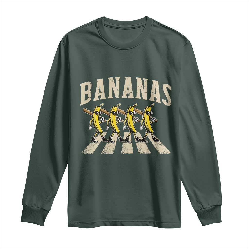 Retro Bananas Parody Long Sleeve Shirt Funny Baseball Player Gift TS12 Dark Forest Green Print Your Wear