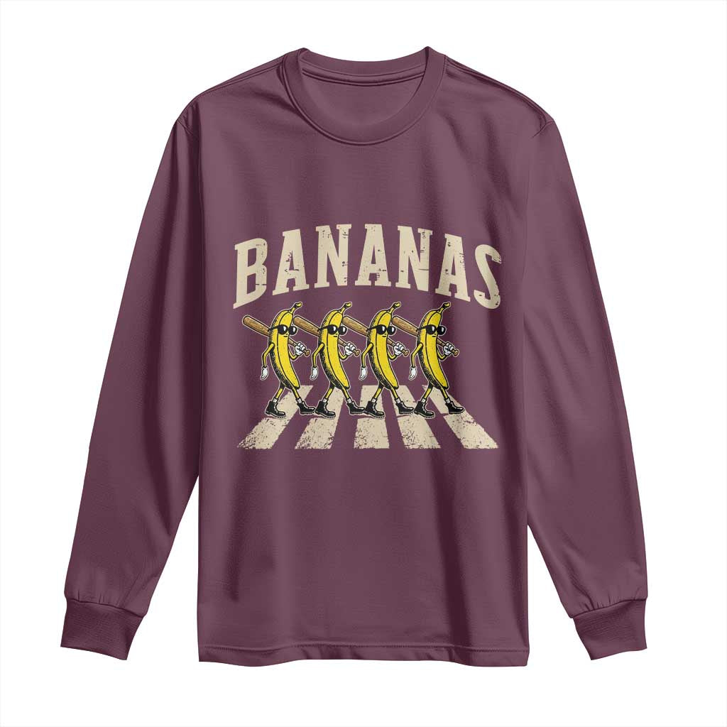 Retro Bananas Parody Long Sleeve Shirt Funny Baseball Player Gift TS12 Maroon Print Your Wear