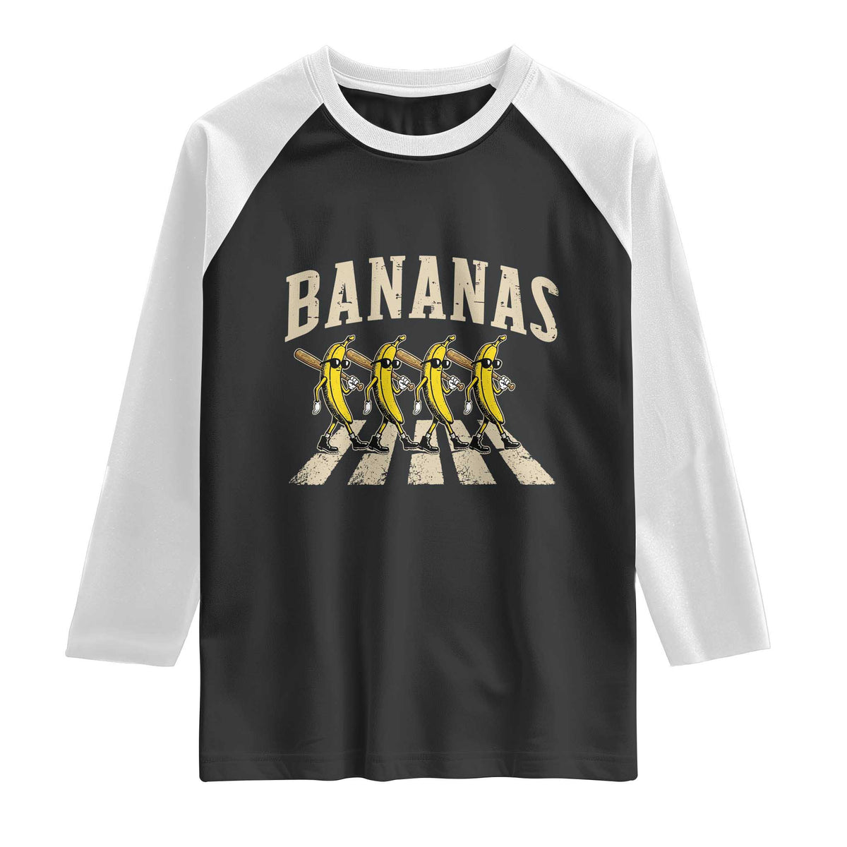 Retro Bananas Parody Raglan Shirt Funny Baseball Player Gift TS12 Black White Print Your Wear