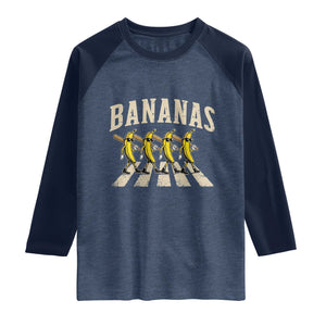 Retro Bananas Parody Raglan Shirt Funny Baseball Player Gift TS12 Heather Denim Navy Print Your Wear