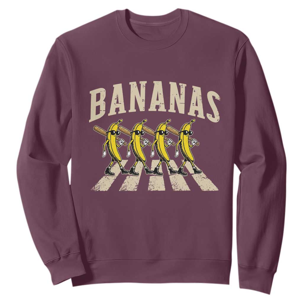 Retro Bananas Parody Sweatshirt Funny Baseball Player Gift TS12 Maroon Print Your Wear