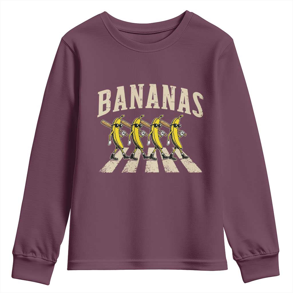 Retro Bananas Parody Youth Sweatshirt Funny Baseball Player Gift TS12 Maroon Print Your Wear