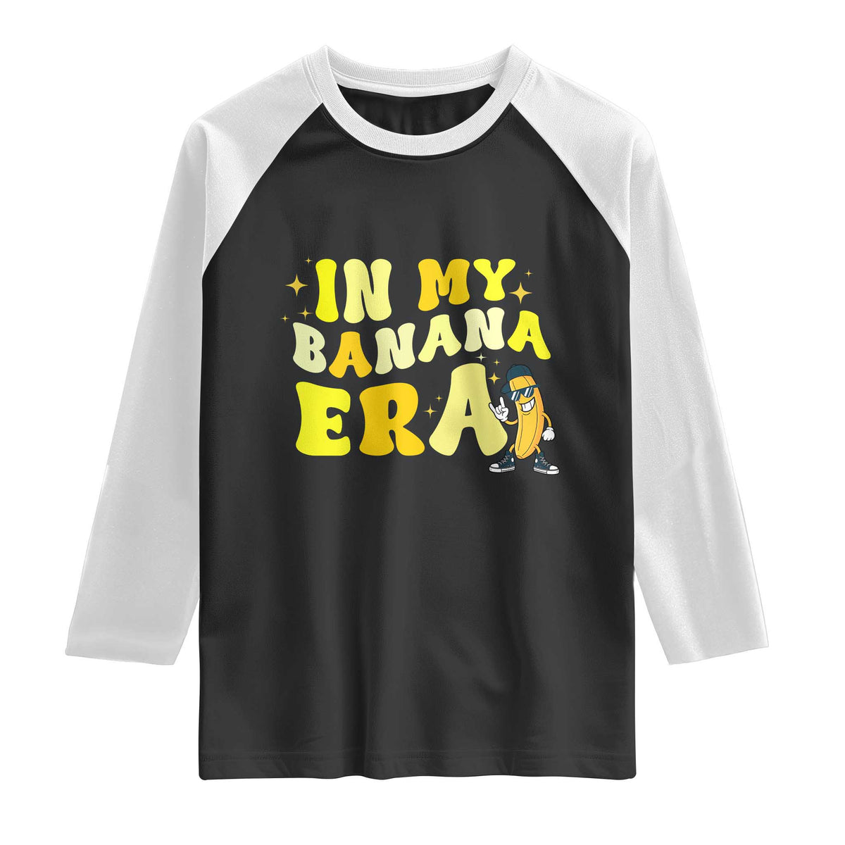 Funny In My Banana Era Graphic Raglan Shirt Retro Fruit Lover TS12 Black White Print Your Wear