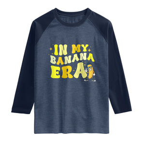 Funny In My Banana Era Graphic Raglan Shirt Retro Fruit Lover TS12 Heather Denim Navy Print Your Wear