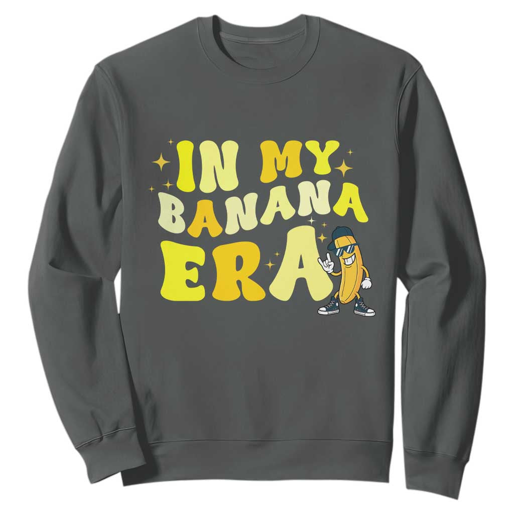 Funny In My Banana Era Graphic Sweatshirt Retro Fruit Lover TS12 Dark Heather Print Your Wear