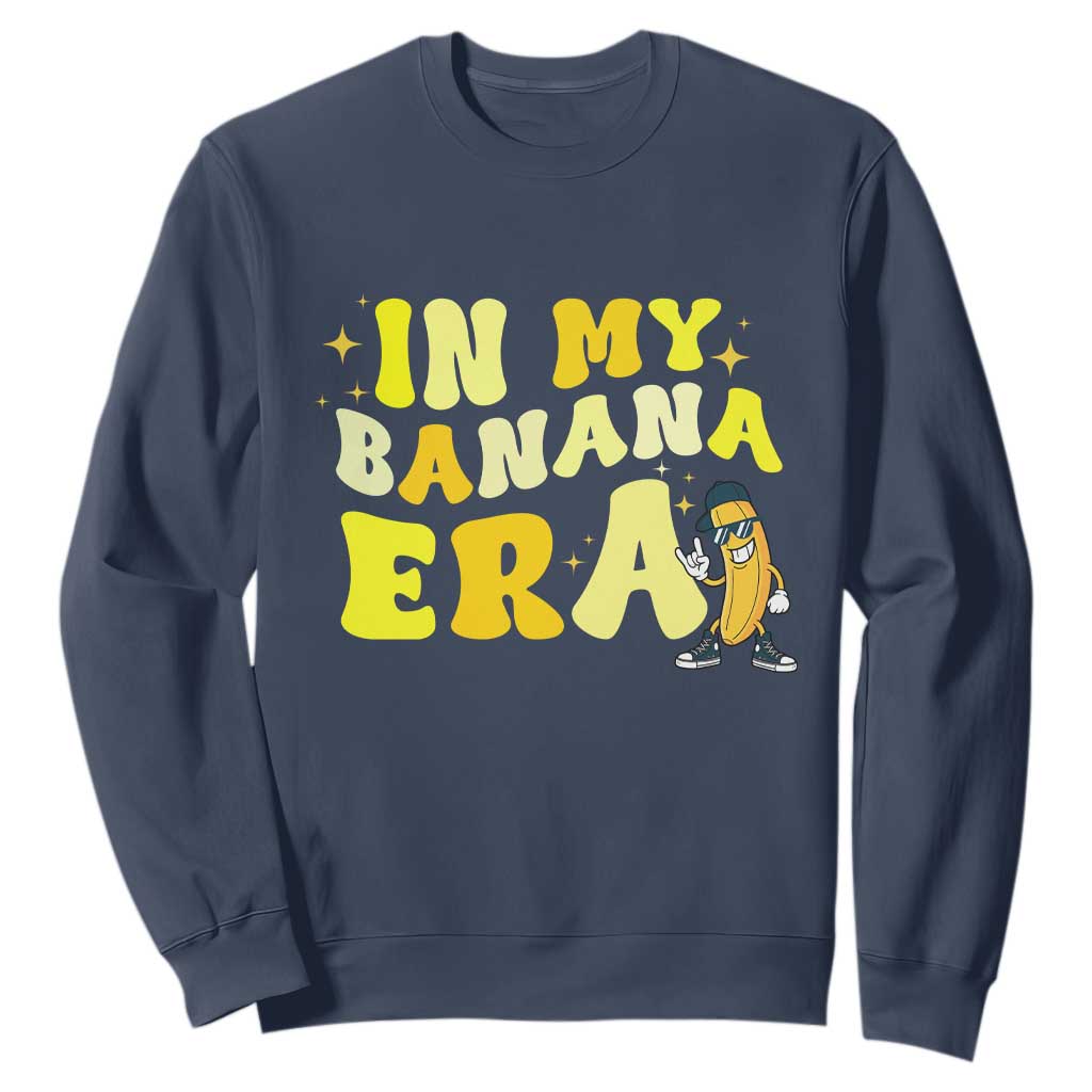 Funny In My Banana Era Graphic Sweatshirt Retro Fruit Lover TS12 Navy Print Your Wear