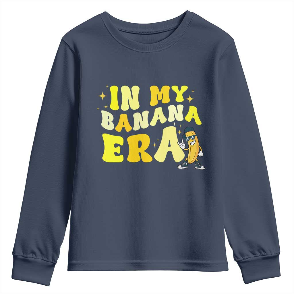 Funny In My Banana Era Graphic Youth Sweatshirt Retro Fruit Lover TS12 Navy Print Your Wear