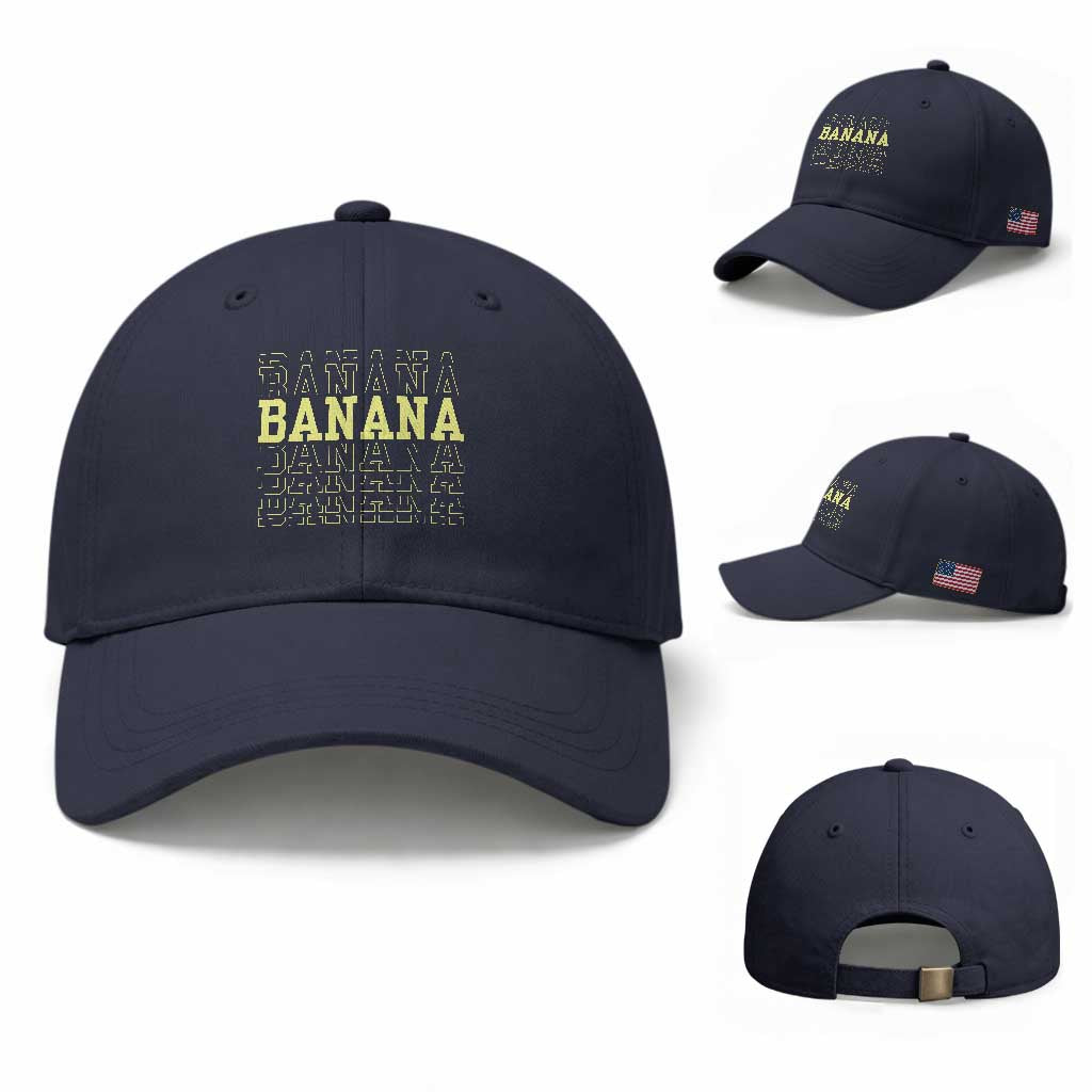 Banana Layered Text Graphic Baseball Cap Banana Lover Gift TS12 Baseball Cap Universal Fit Navy Print Your Wear