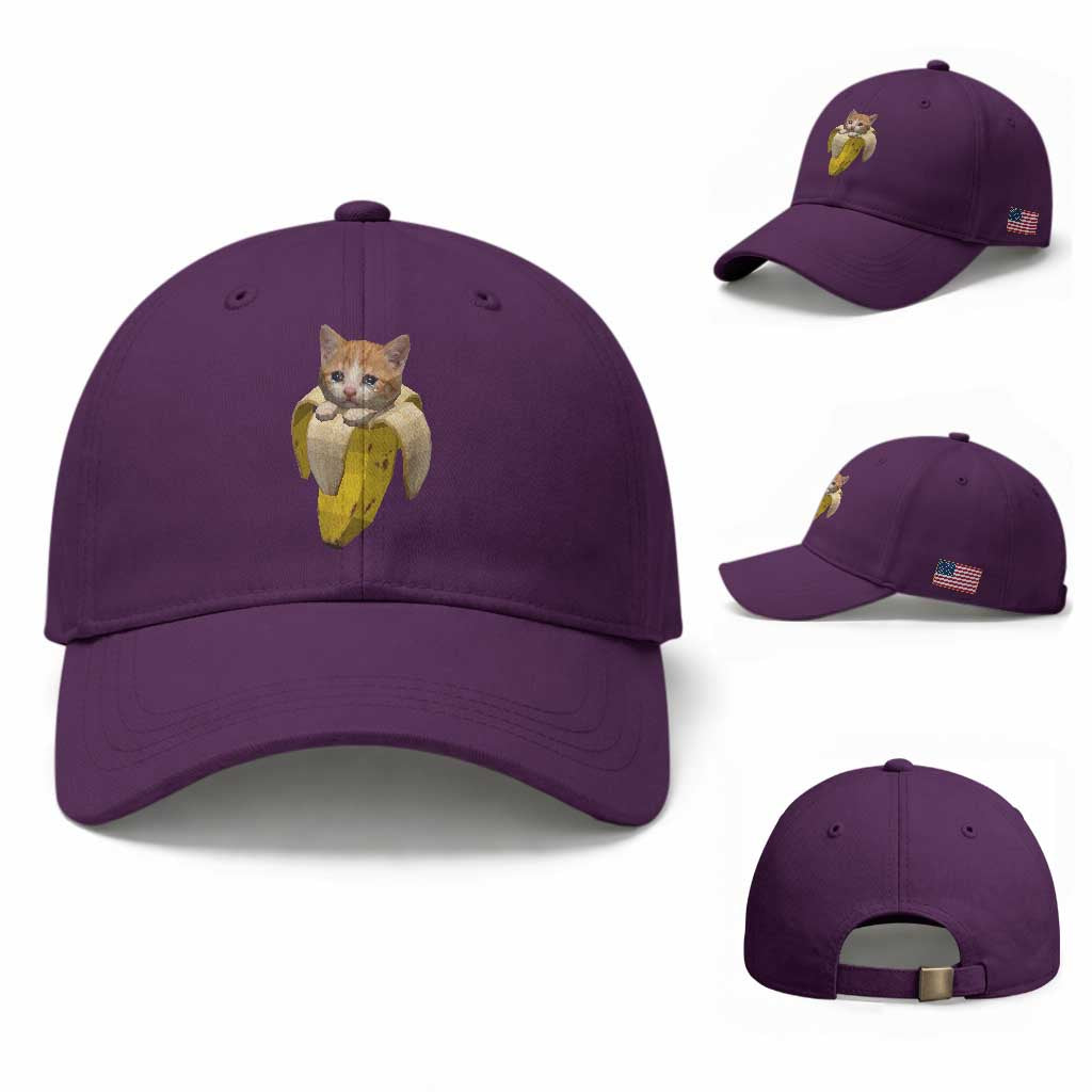 Funny Bananacat Meme Lover Baseball Cap Cute Kitty Banana Costume TS12 Baseball Cap Universal Fit Purple Print Your Wear