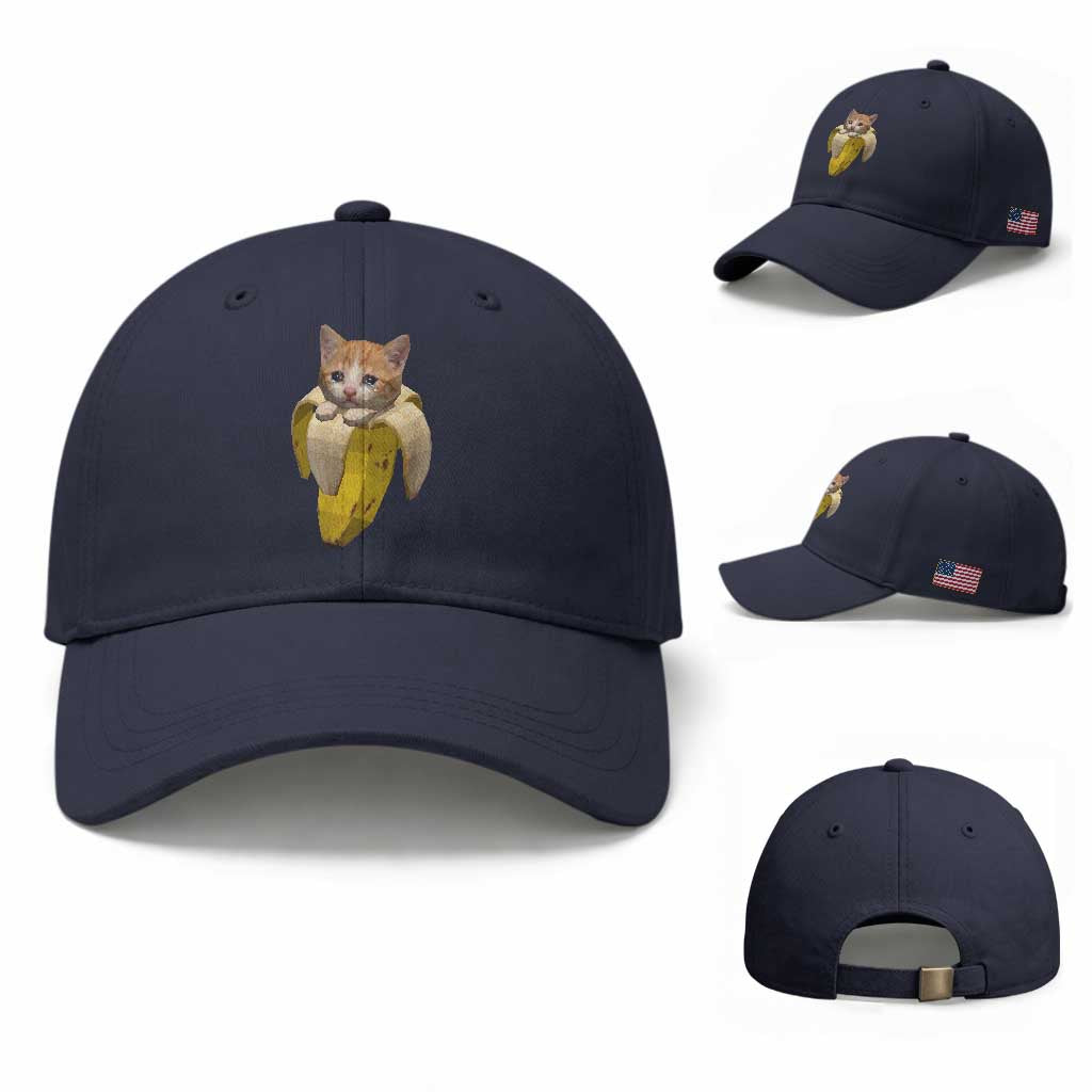 Funny Bananacat Meme Lover Baseball Cap Cute Kitty Banana Costume TS12 Baseball Cap Universal Fit Navy Print Your Wear