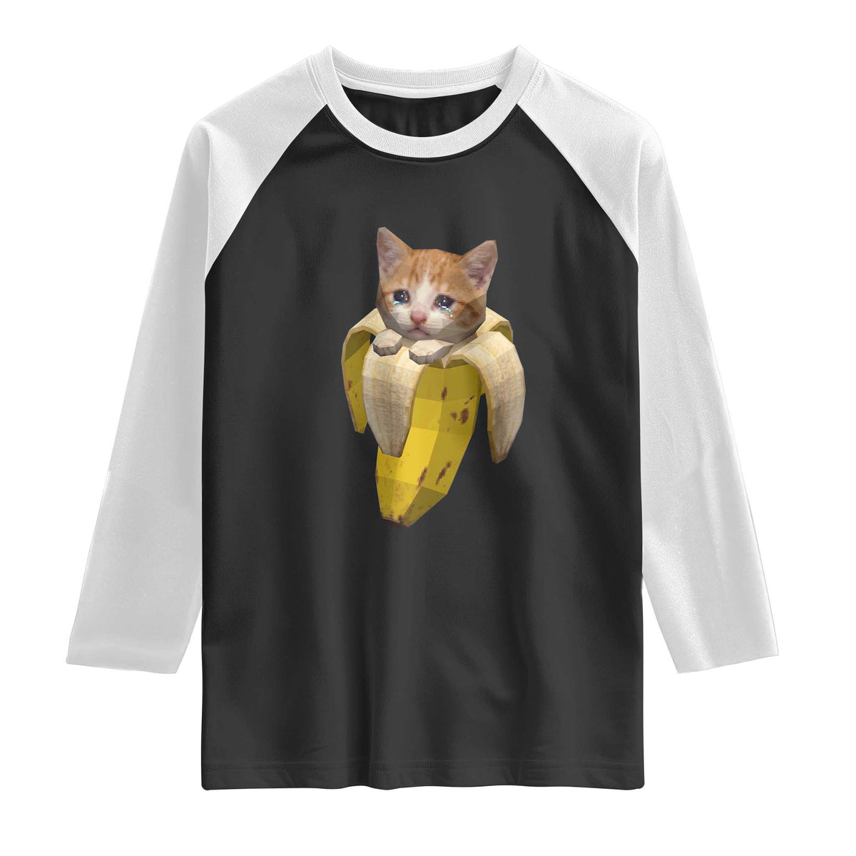 Funny Bananacat Meme Lover Raglan Shirt Cute Kitty Banana Costume TS12 Black White Print Your Wear