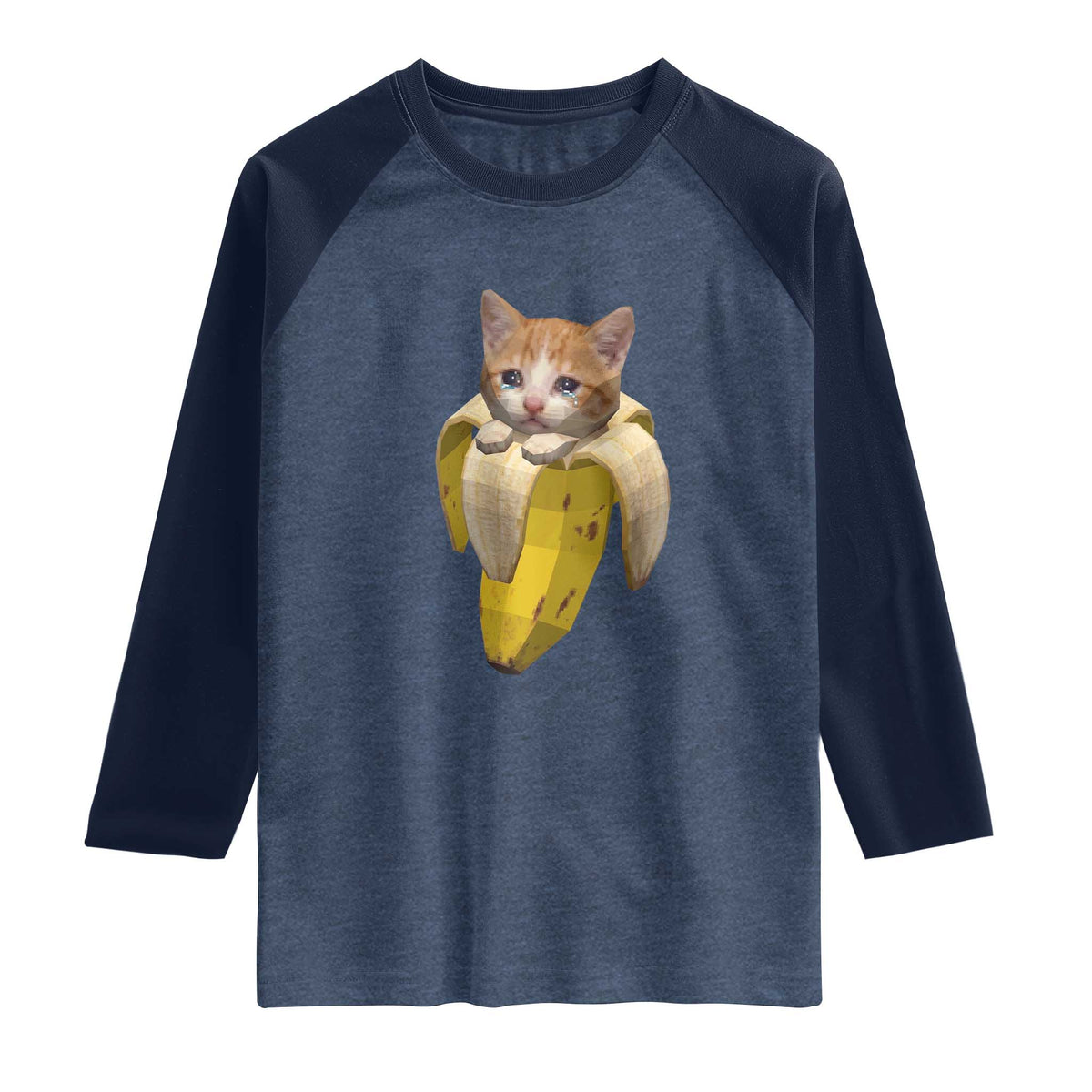 Funny Bananacat Meme Lover Raglan Shirt Cute Kitty Banana Costume TS12 Heather Denim Navy Print Your Wear