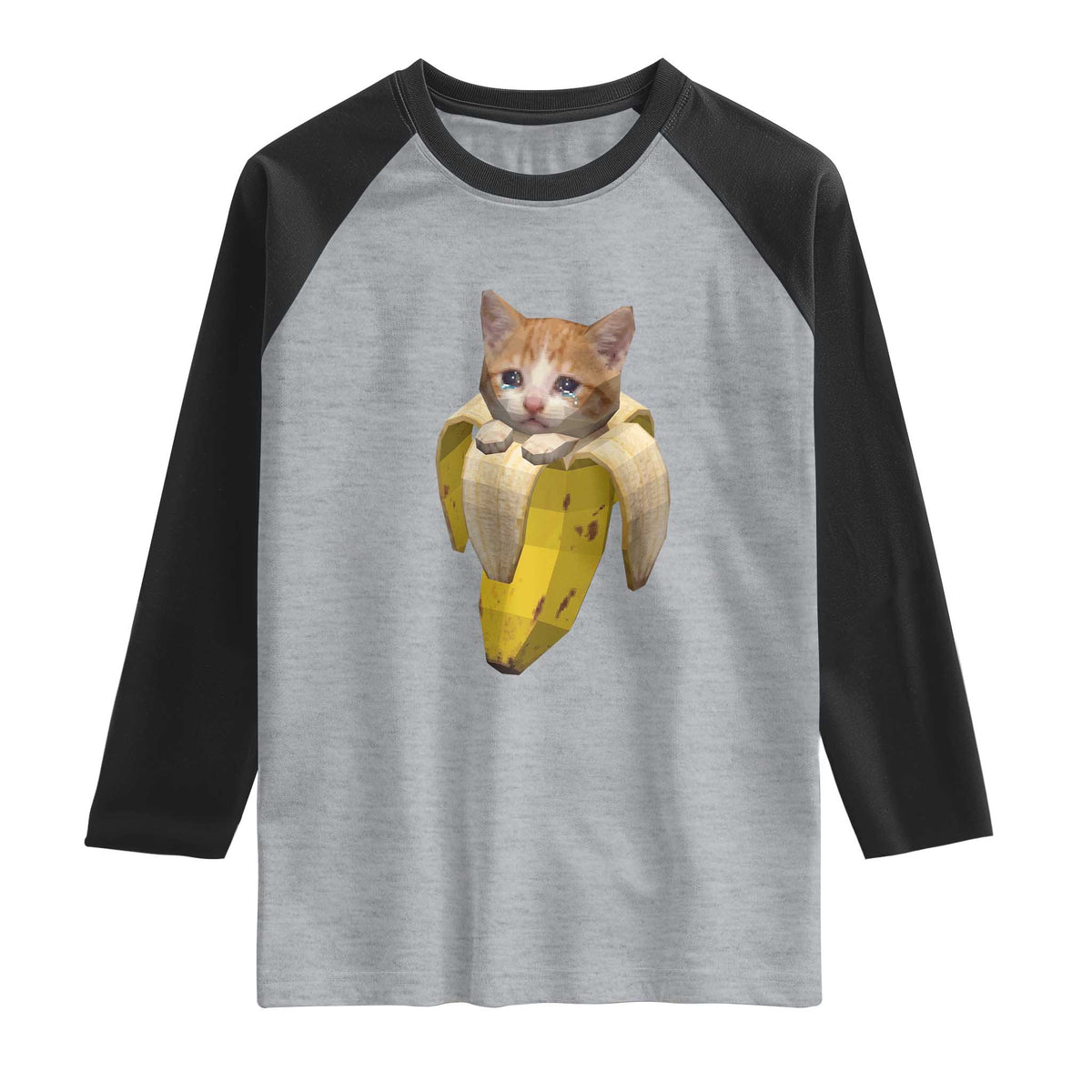Funny Bananacat Meme Lover Raglan Shirt Cute Kitty Banana Costume TS12 Heather Gray Black Print Your Wear