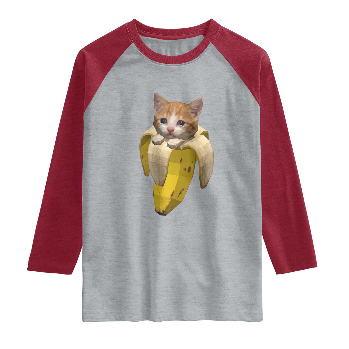 Funny Bananacat Meme Lover Raglan Shirt Cute Kitty Banana Costume TS12 Heather Gray Heather Red Print Your Wear