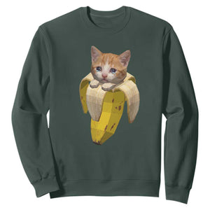 Funny Bananacat Meme Lover Sweatshirt Cute Kitty Banana Costume TS12 Dark Forest Green Print Your Wear