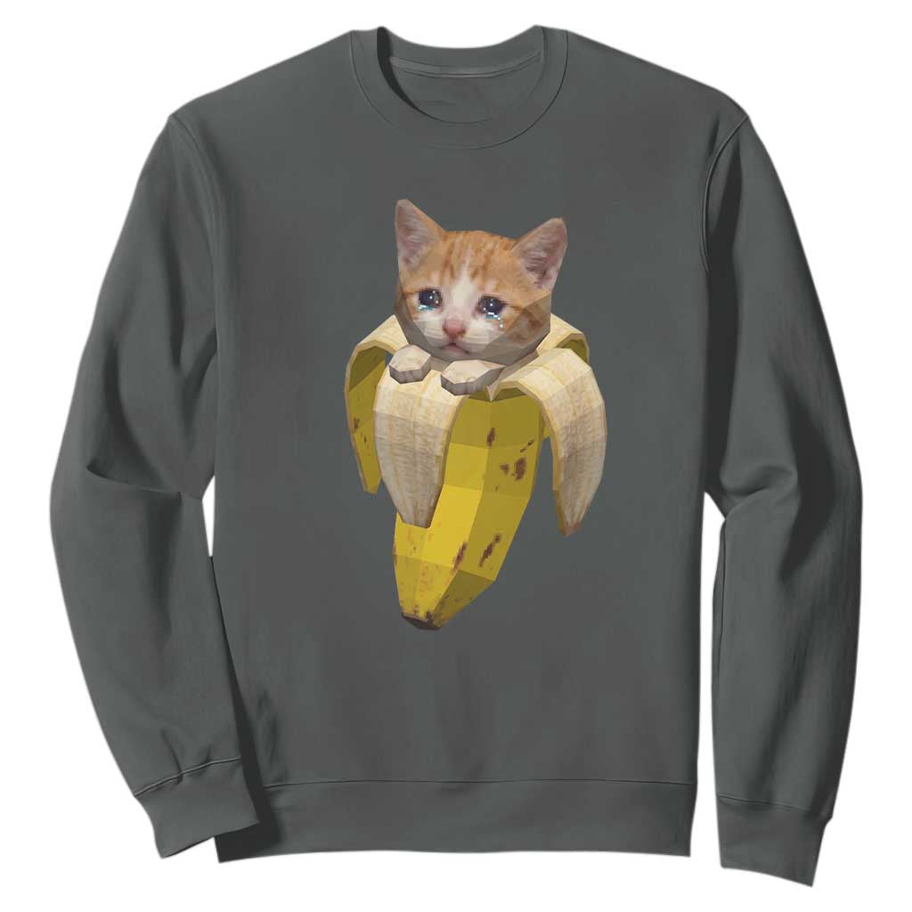 Funny Bananacat Meme Lover Sweatshirt Cute Kitty Banana Costume TS12 Dark Heather Print Your Wear