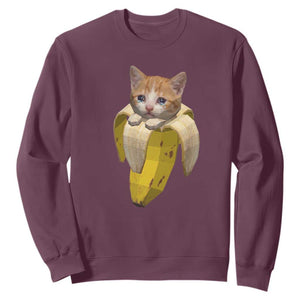 Funny Bananacat Meme Lover Sweatshirt Cute Kitty Banana Costume TS12 Maroon Print Your Wear