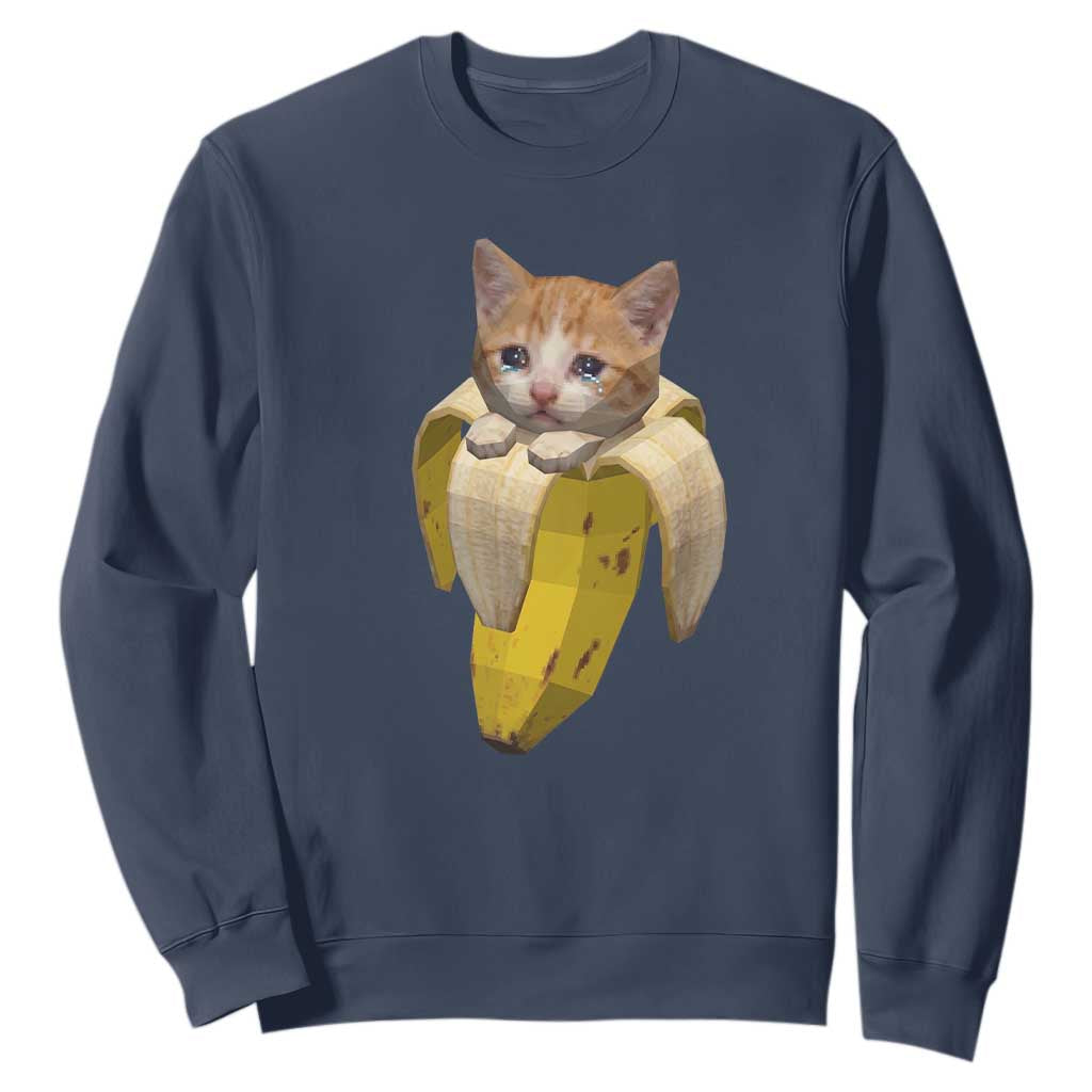 Funny Bananacat Meme Lover Sweatshirt Cute Kitty Banana Costume TS12 Navy Print Your Wear