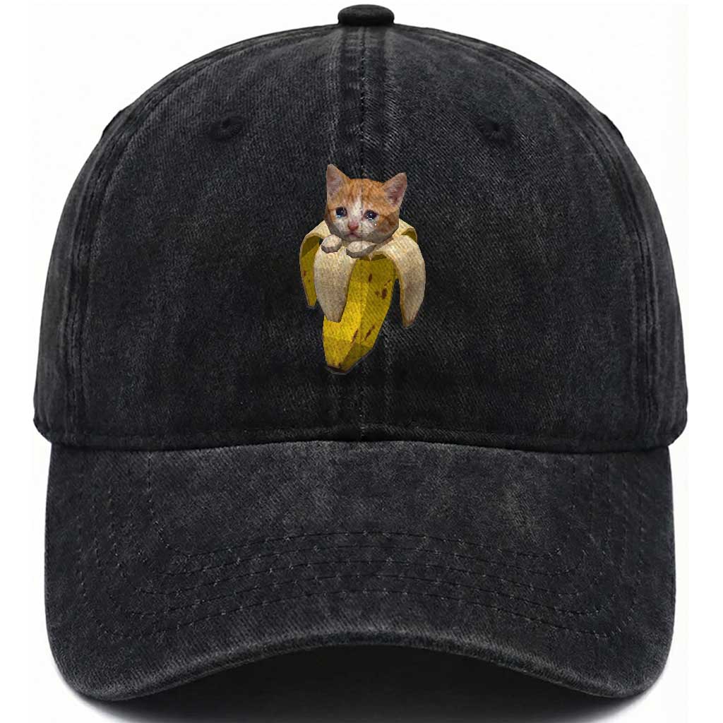 Funny Bananacat Meme Lover Washed Cotton Baseball Cap Cute Kitty Banana Costume TS12 Print Your Wear