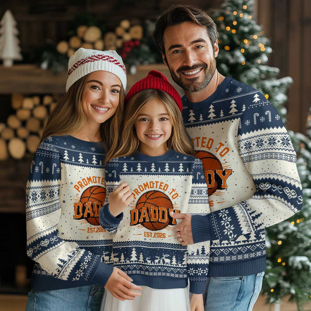 Personalized Basketball Daddy Ugly Christmas Sweater Custom Number First Time Dad Pregnancy Announcement TS12 Beige Navy Print Your Wear
