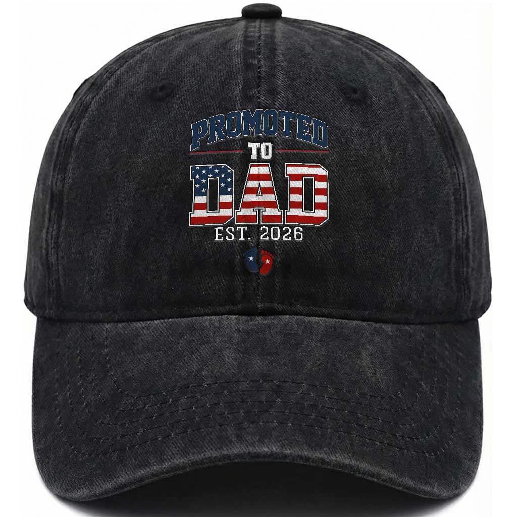 Promoted To Dad Est 2026 American Flag Washed Cotton Baseball Cap Patriotic New Dad Gift TS12 Print Your Wear