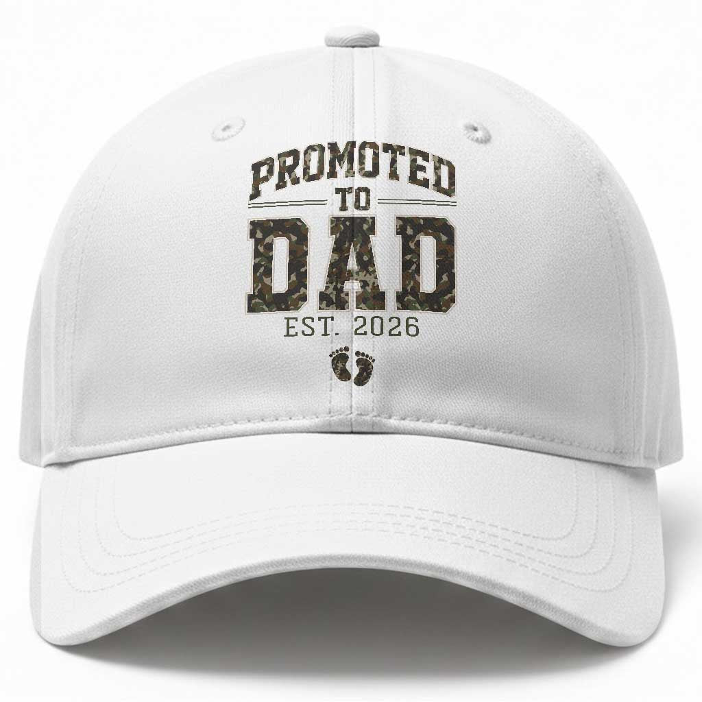 Camouflage Promoted To Dad Est 2026 Baseball Cap Camo Pregnancy Announcement Graphic TS12 Print Your Wear