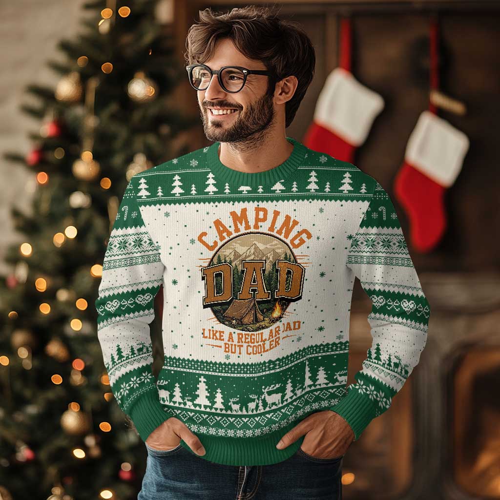 Camping Dad Like A Regular Dad But Cooler Ugly Christmas Sweater Funny Fathers Day Gift TS12 Beige Green Print Your Wear