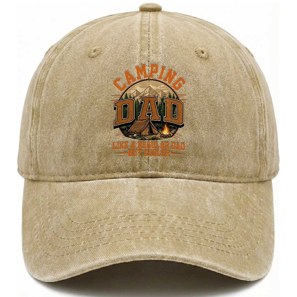 Camping Dad Like A Regular Dad But Cooler Washed Cotton Baseball Cap Funny Fathers Day Gift TS12 Print Your Wear