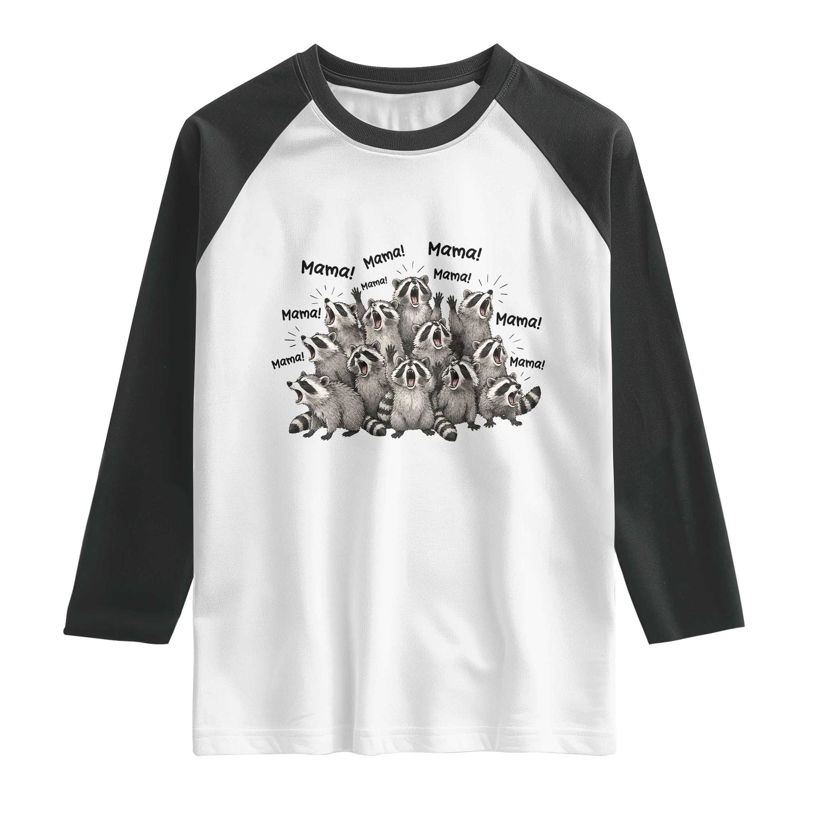 Funny Raccoon Mama Life Raglan Shirt Motherhood Chaos Trash Panda TS12 White Black Print Your Wear