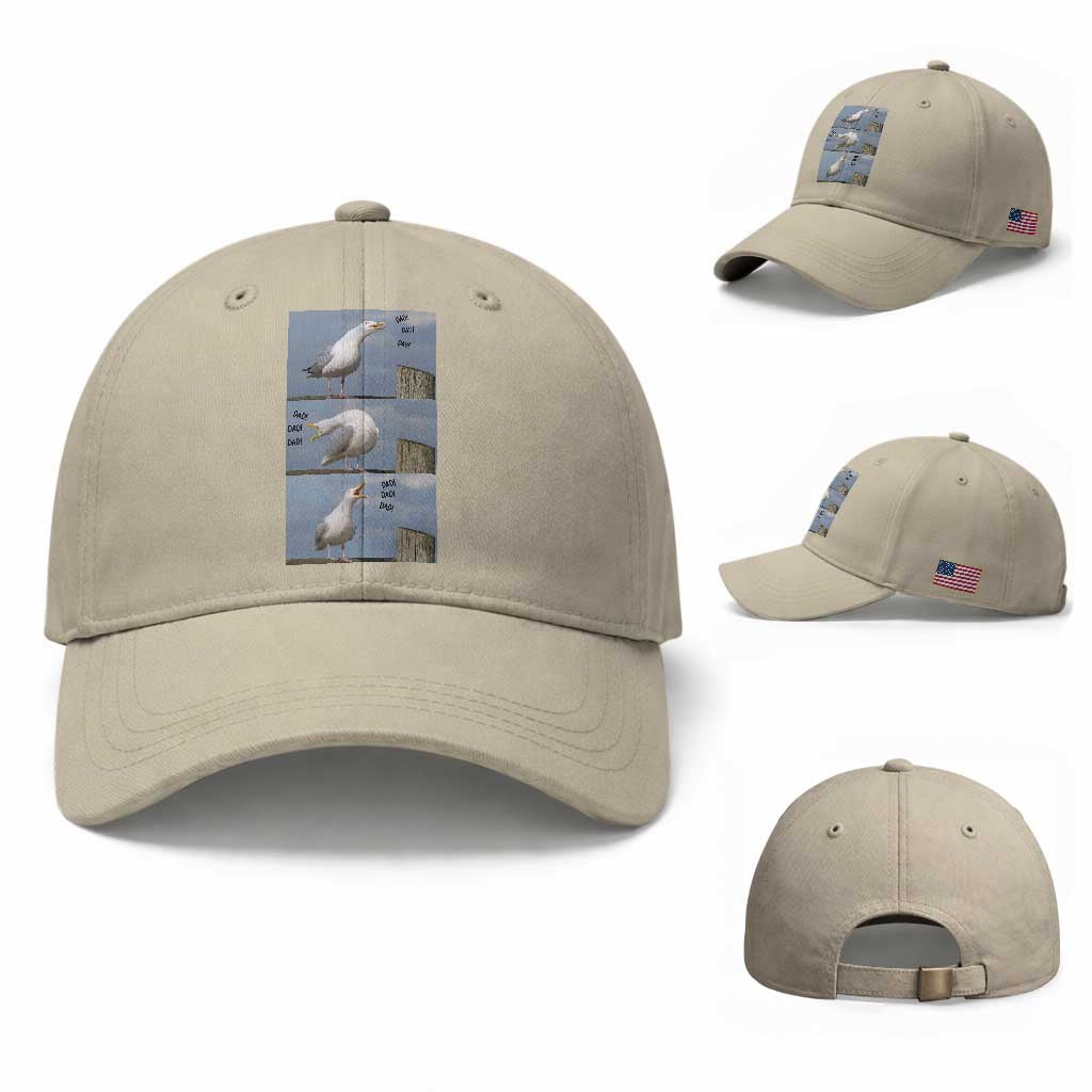 Funny Seagull Papa Baseball Cap Fathers Day Gift Ocean Life Dad Graphic TS12 Baseball Cap Universal Fit Beige Print Your Wear