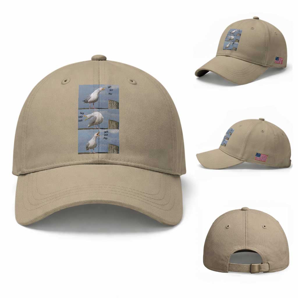 Funny Seagull Papa Baseball Cap Fathers Day Gift Ocean Life Dad Graphic TS12 Baseball Cap Universal Fit Khaki Print Your Wear