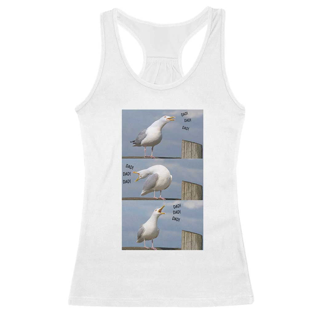 Funny Seagull Papa Racerback Tank Top Fathers Day Gift Ocean Life Dad Graphic TS12 White Print Your Wear