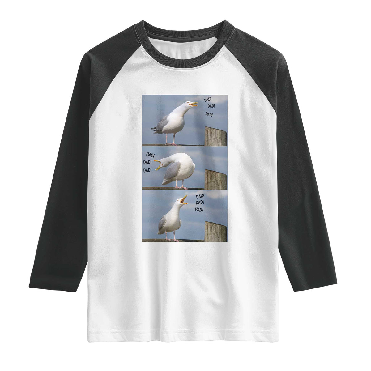 Funny Seagull Papa Raglan Shirt Fathers Day Gift Ocean Life Dad Graphic TS12 White Black Print Your Wear